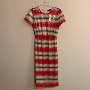 J.Crew short-sleeve sequin dress watermelon stripe